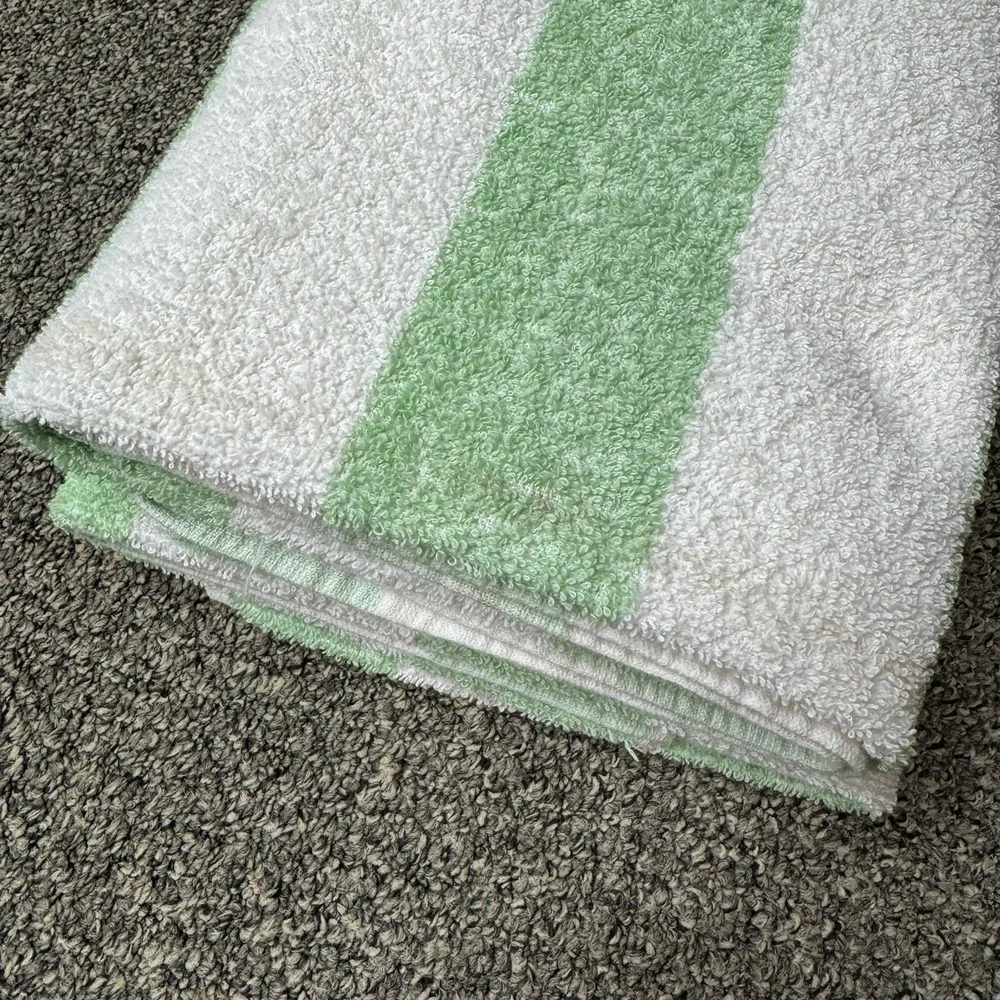 Vintage Dundee Green Striped Bath Towel Cotton Lot of 3 40x23